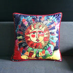Vintage Equestrian Square Throw Pillow Cover with Piped Velvet Trim and Hidden Zipper