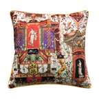 Vintage Equestrian Square Throw Pillow Cover with Piped Velvet Trim and Hidden Zipper