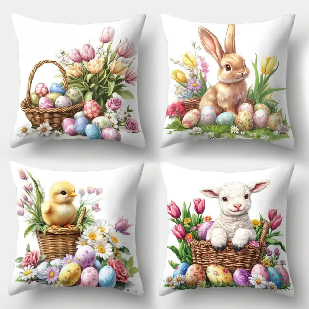 BowLift | Easter Floral Bunnies Cushion Cover | 4pcs Set