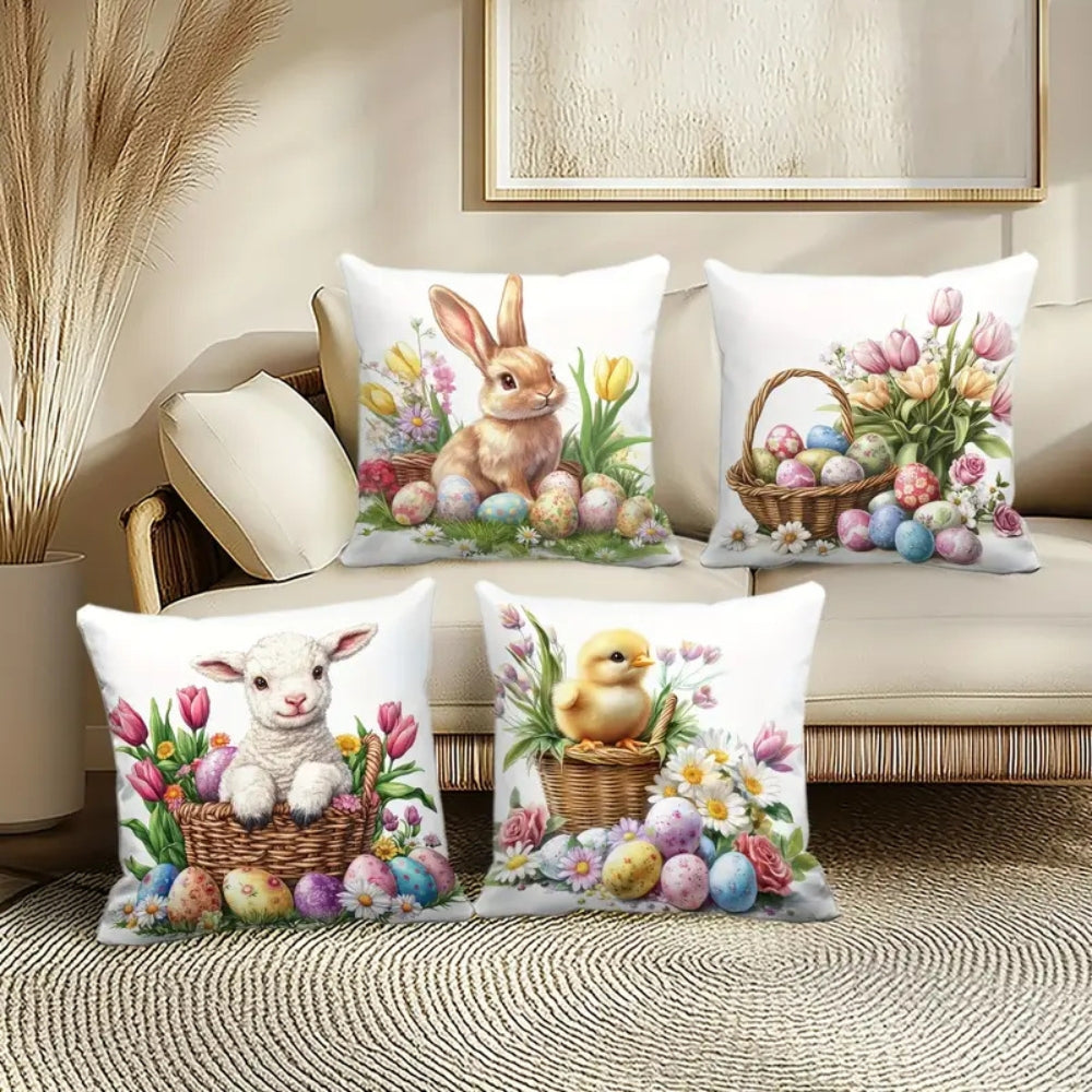 BowLift | Easter Floral Bunnies Cushion Cover | 4pcs Set