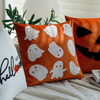 Square decorative cushion cover with Halloween pumpkin face tuft appliqué made of velvet Kalsten