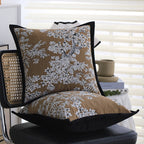 Square embroidered cushion cover made of cotton-linen blend with floral jacquard texture and velvet piping Kalsten