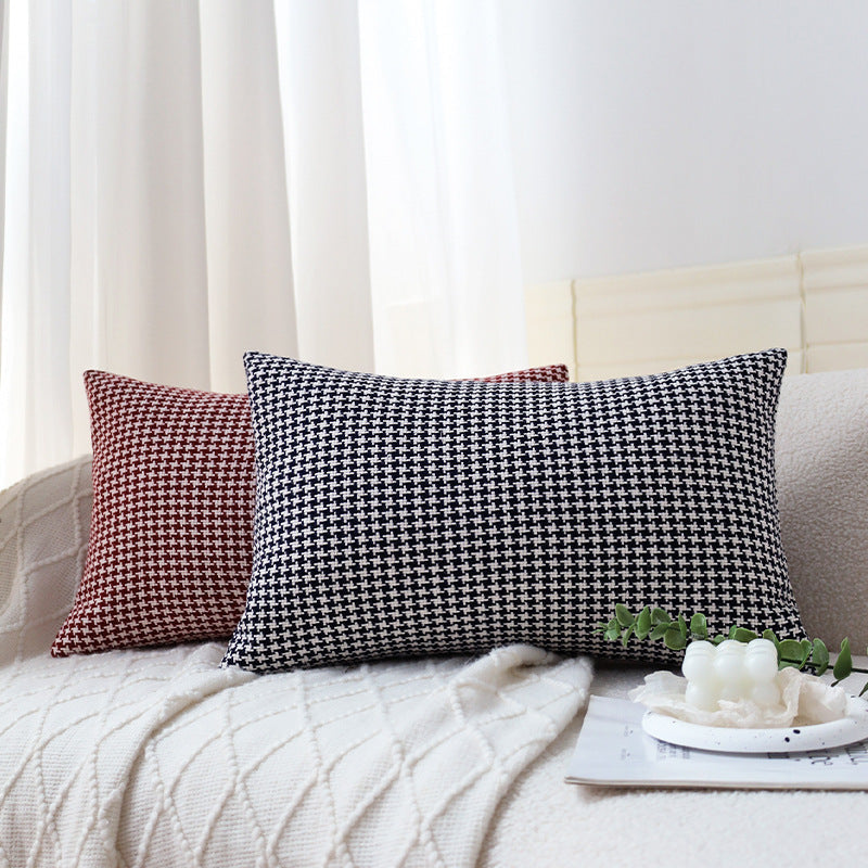 Rectangular Houndstooth Lumbar Pillow Cover made of dense cotton blend with concealed zipper Kalsten