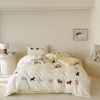 Children's bedding set made of cotton with embroidered dog appliqués and check pattern Kalsten