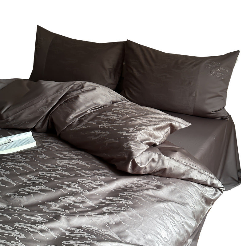 Luxurious cotton satin bedding set with fine jacquard floral relief and silky finish