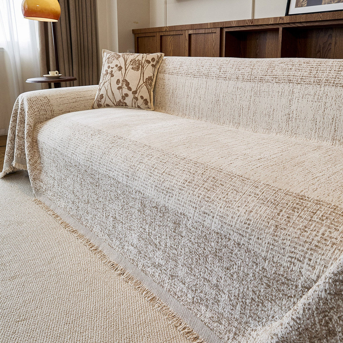 Textured Fringed Jacquard Sofa Throw Slipcover
