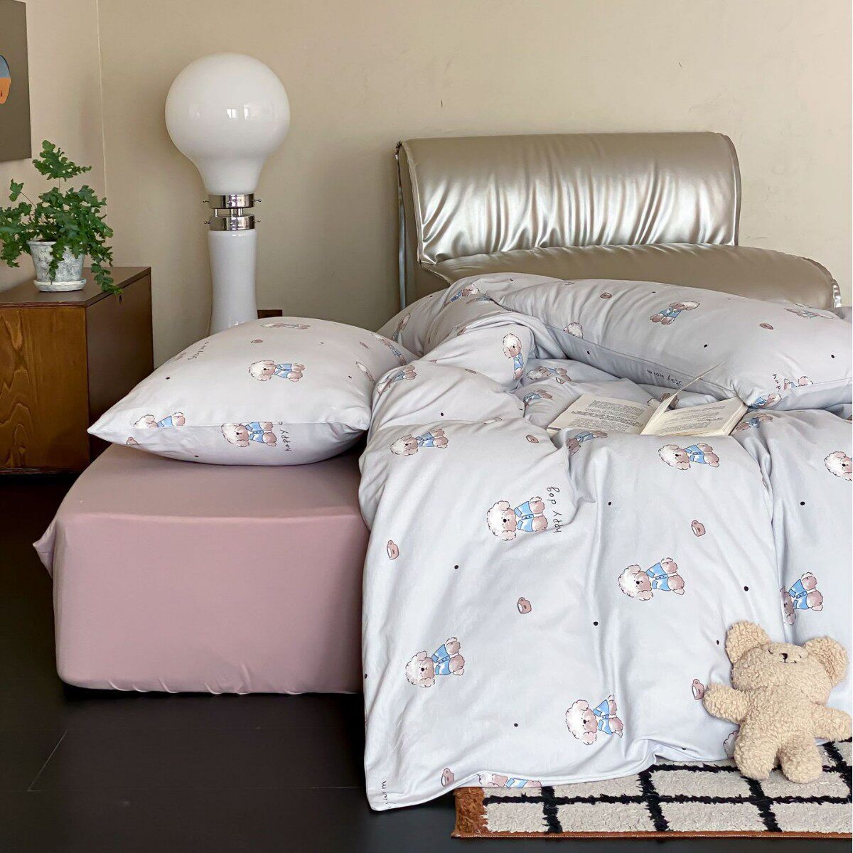 Cotton jersey bedding set with cute dog motif and fine cotton touch