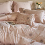 Satin bedding set with floral relief embroidery and velvety shine Kalsten