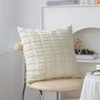 Square pillowcase with woven rectangular relief and frayed texture Kalsten
