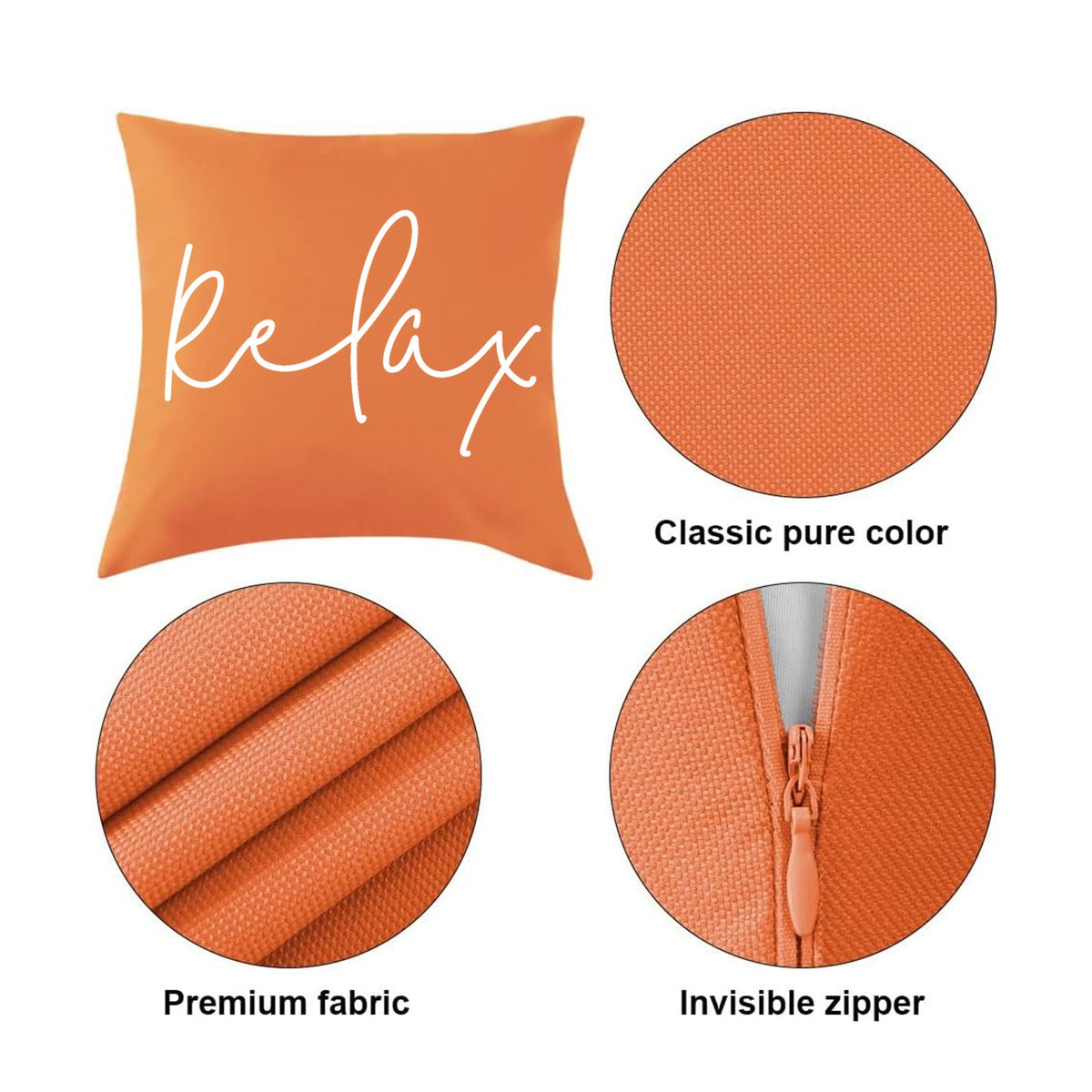 Square Script 'Relax' Outdoor-Ready Throw Pillow Cover with Hidden Zipper
