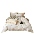 Luxurious cotton satin bedding set with large watercolor rose motif and silky feel