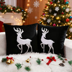 Festive Velvet Reindeer Appliqué Square Throw Pillow Cover with Hidden Zipper