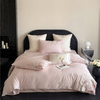 Satin bedding set with floral relief embroidery and velvety shine Kalsten