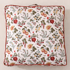 Large square floor cushion with floral cotton cover, piping, and carrying handle Kalsten