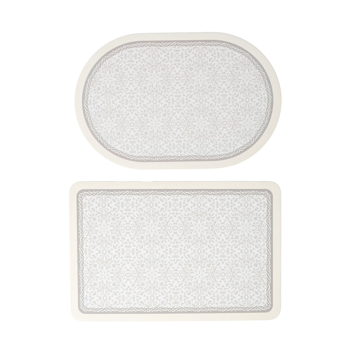 Bathroom Mat Set Kalsten with non-slip soft back underside and fine lace pattern look