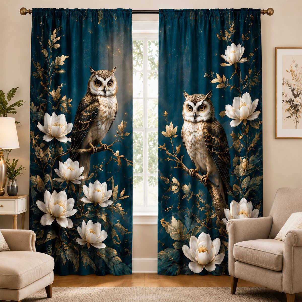 Artistic Bird-Themed Window Curtain