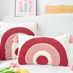 Square Boho cushion cover with hand-tufted rainbow relief, corner tassels and cotton-linen mix Kalsten
