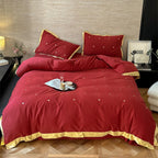 Bedding set made of cotton satin with mini heart embroidery and contrast piping Kalsten