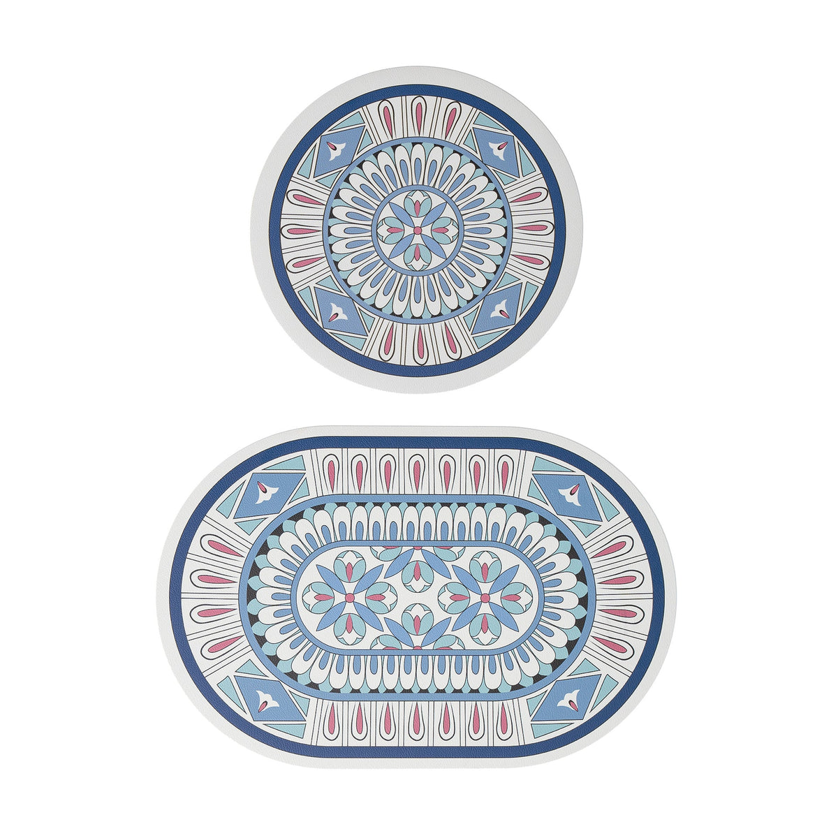 Bathroom Mat Set Kalsten with non-slip soft back underside and fine lace pattern look