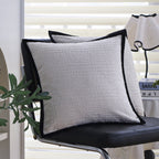 Square cushion cover with subtle herringbone texture and surrounding piping seam Kalsten