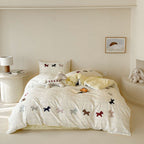 Children's bedding set made of cotton with embroidered dog appliqués and check pattern Kalsten
