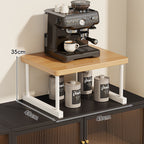 Two-Tier Countertop Coffee Station Shelf Riser with Walnut Top and Metal Frame