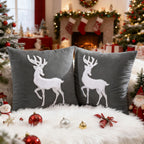 Festive Velvet Reindeer Appliqué Square Throw Pillow Cover with Hidden Zipper