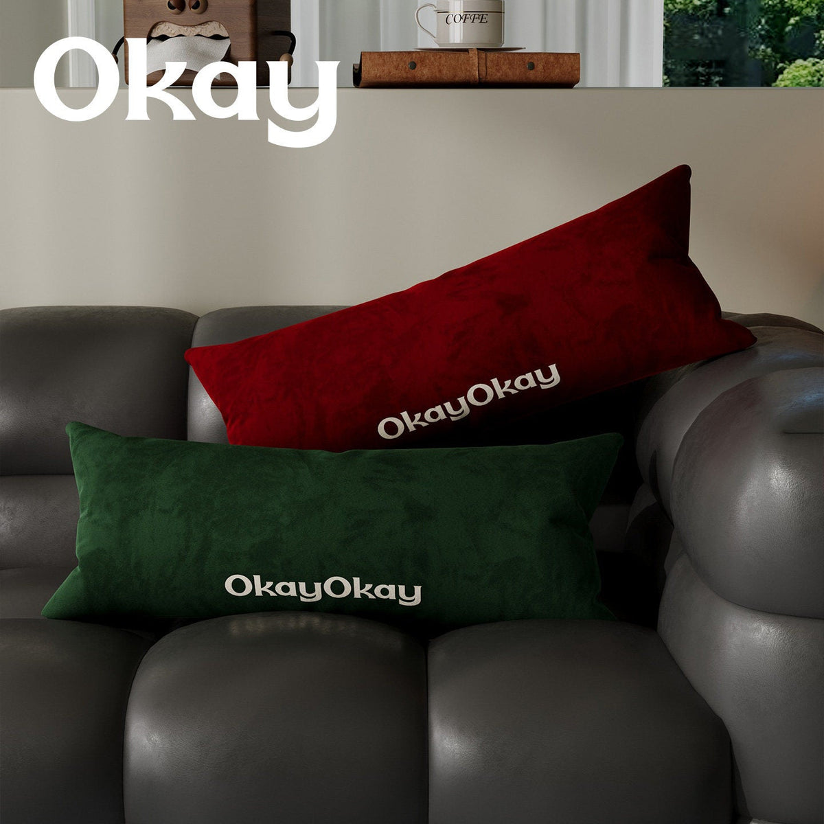 Rectangular Velvet Lumbar Pillow Cover with Hidden Zipper and Embroidered Slogan