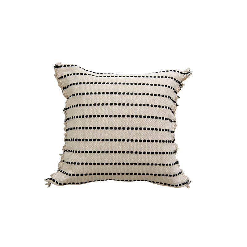 Decorative Square Velvet Throw Pillow with Pom-Pom Fringe and Removable Insert