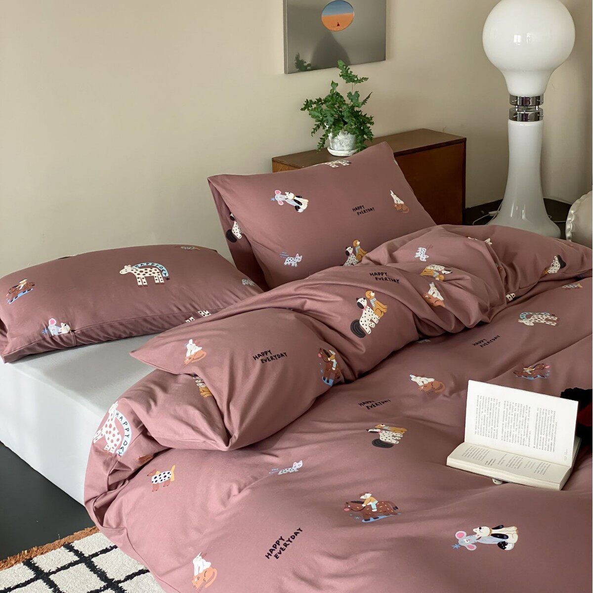 Cotton jersey bedding set with cute dog motif and fine cotton touch
