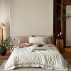 Premium bedding set made of breathable cotton blend with contrasting piping
