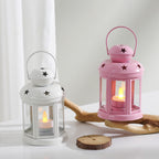 Hexagonal Glass-Paneled Metal Tealight Lantern with Star Vent Cutouts Kalsten
