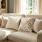 Embroidered decorative pillow in linen look with paisley ornament and relief embroidery Kalsten