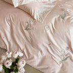 Luxurious satin bed linen set with fine floral embroidery Kalsten