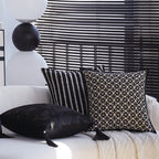 Square decorative cushion made of velvet with relief longitudinal stripes and fringe tassel Kalsten