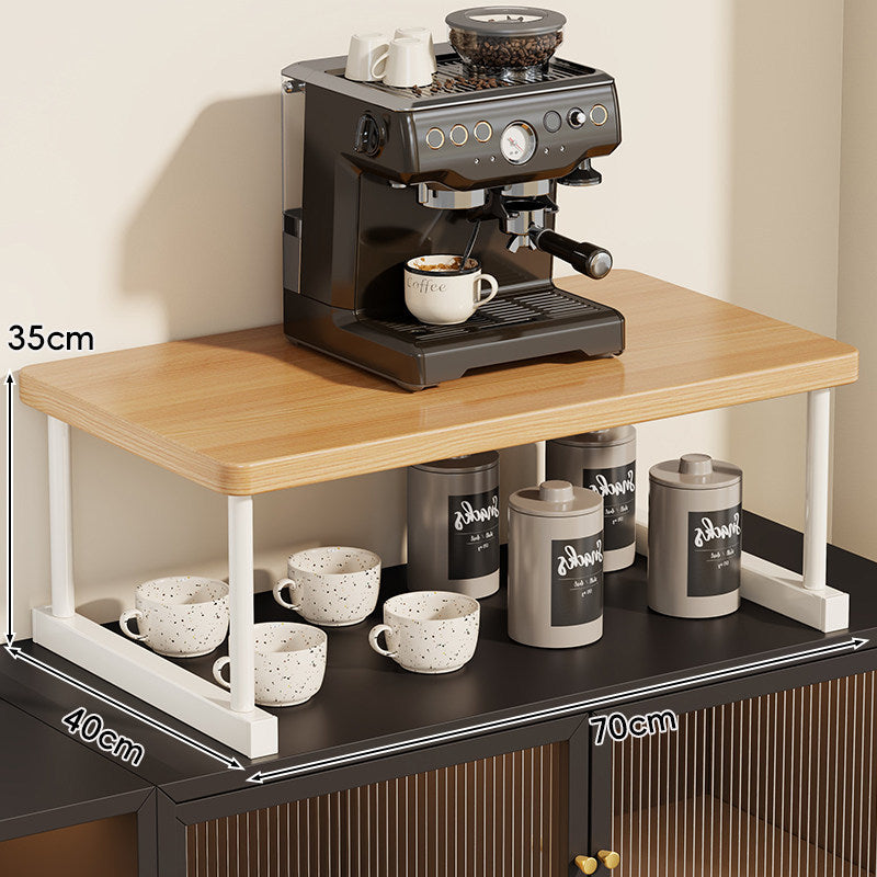 Two-Tier Countertop Coffee Station Shelf Riser with Walnut Top and Metal Frame