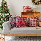 Decorative Holiday Plaid Throw Pillow Cover with Embroidered Snowflake Accents