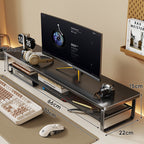 Slim Floating Desktop Monitor Riser with Ventilated Under-Shelf and Rounded Metal Frame