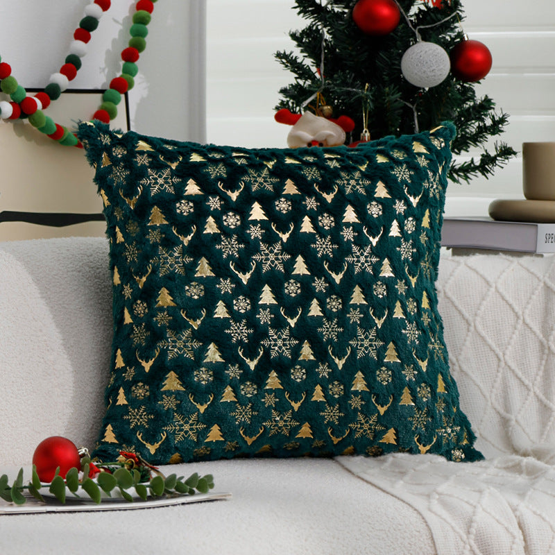 Square Christmas pillowcase made of velvet with deer, Christmas tree, and snowflake design Kalsten
