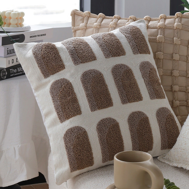 Square decorative pillow cover with tufted grid relief and tassel appliqués Kalsten