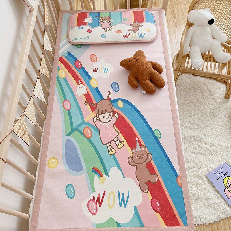 Padded baby crib mattress with good night print, non-slip bottom and wipeable cover