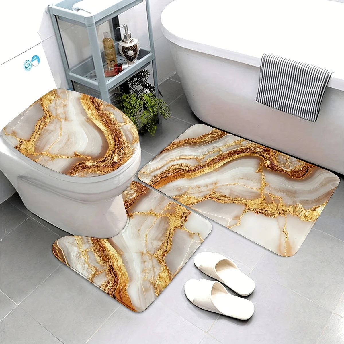 Artistic Marble Print Bath Mat Set Kalsten