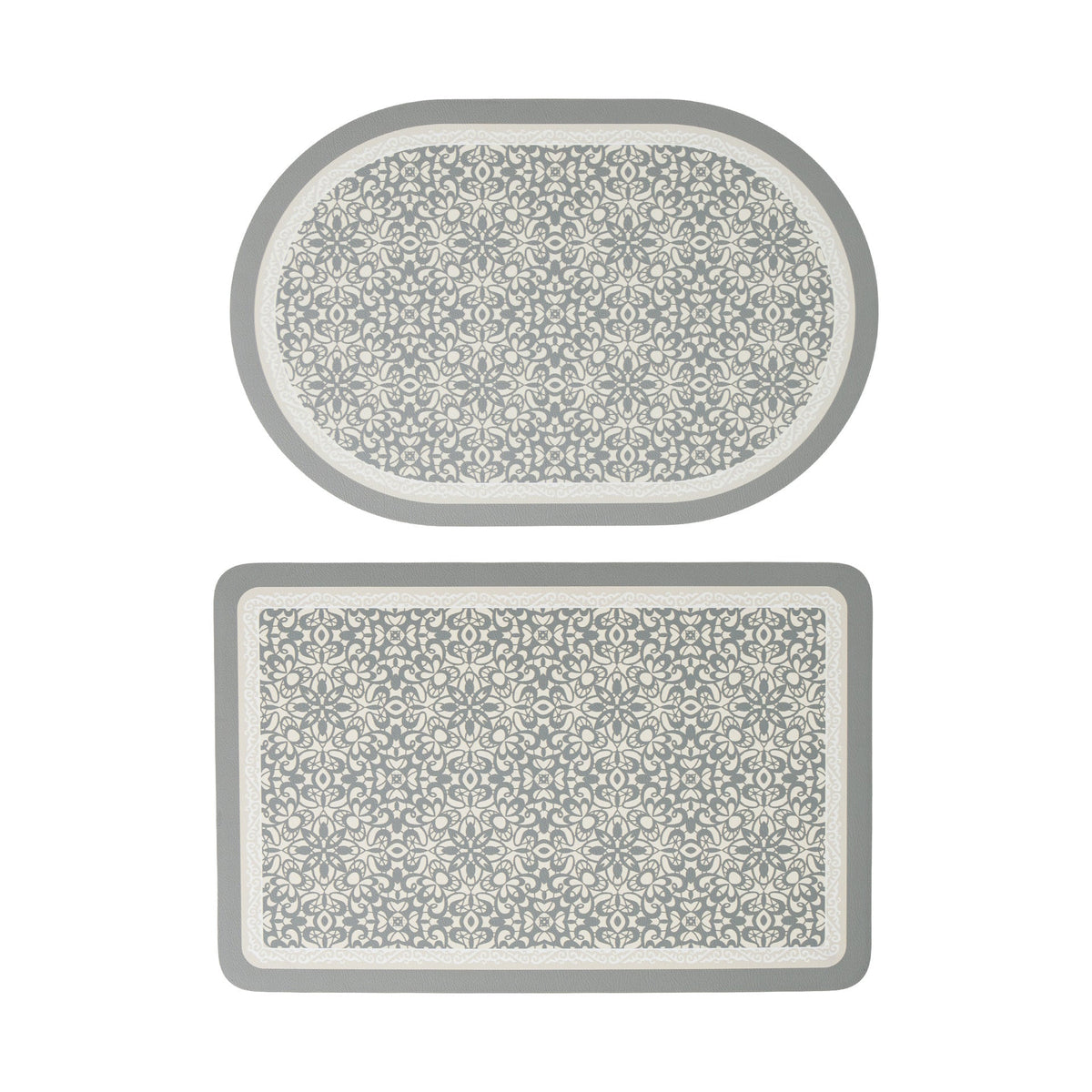 Bathroom Mat Set Kalsten with non-slip soft back underside and fine lace pattern look