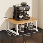 Two-Tier Countertop Coffee Station Shelf Riser with Walnut Top and Metal Frame