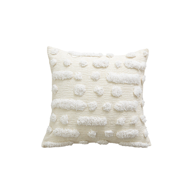 Decorative Square Velvet Throw Pillow with Pom-Pom Fringe and Removable Insert