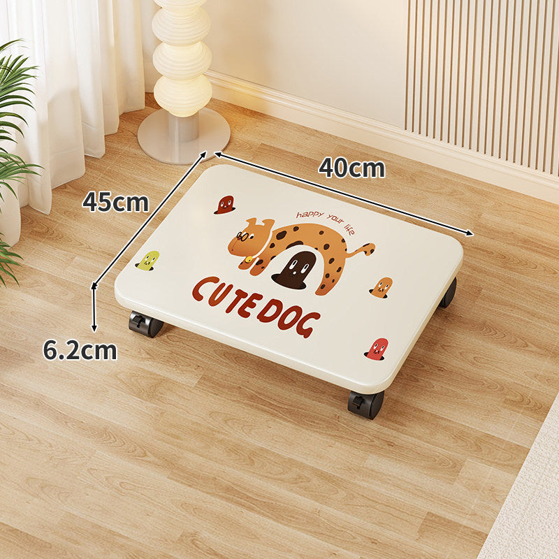 Low-Profile Under-Bed Rolling Storage Platform with Cartoon Top and Locking Casters