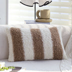 Rectangular teddy fleece decorative cushion cover with striped sherpa texture and concealed zipper Kalsten