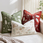 Embroidered Linen Throw Pillow Cover with Floral Motif