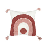 Square Boho cushion cover with hand-tufted rainbow relief, corner tassels and cotton-linen mix Kalsten