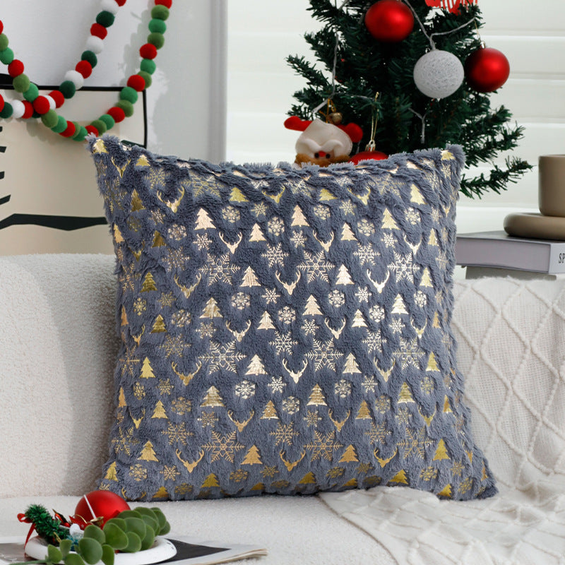 Square Christmas pillowcase made of velvet with deer, Christmas tree, and snowflake design Kalsten
